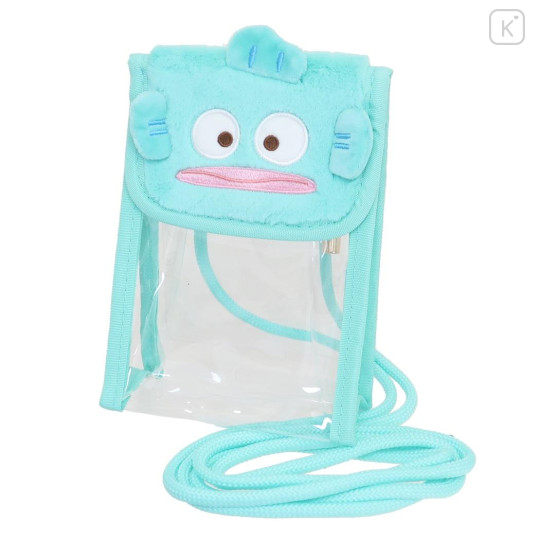 Japan Sanrio Gadget Phone & Card Shoulder Pouch Crossbody Bag - Hangyodon / Transparent Fluffy Face - 1