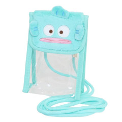 Japan Sanrio Gadget Phone & Card Shoulder Pouch Crossbody Bag - Hangyodon / Transparent Fluffy Face