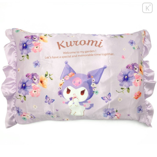 Japan Sanrio Silky Touch Pillow Cover - Kuromi / Flower - 1