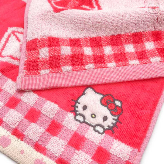 Japan Sanrio Jacquard Face Towel - Hello Kitty Hug Tiny Chum Red - 2