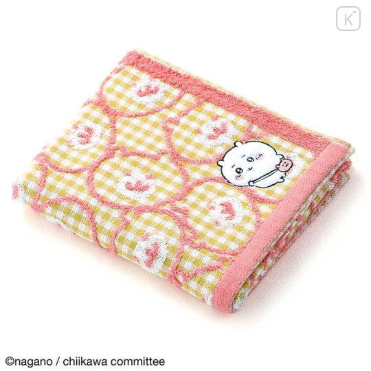 Japan Chiikawa Embroidery Face Towel - Chiikawa / Gingham Yellow Cherry Pink - 1