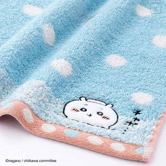 Japan Chiikawa Embroidery Face Towel - Chiikawa / Blue Dots - 2