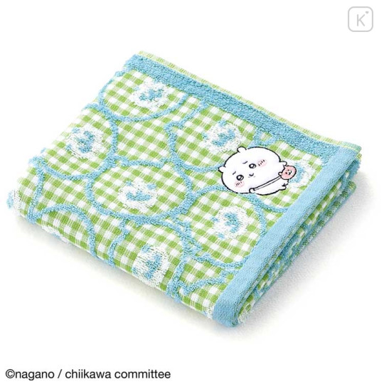 Japan Chiikawa Embroidery Face Towel - Chiikawa / Gingham Green Blue - 1