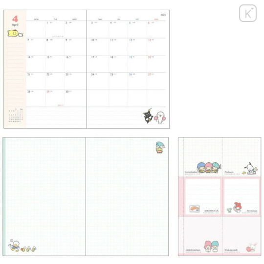 Japan Sanrio B6 Planner Monthly Schedule Book - Characters / Reading Pink 2025 - 3