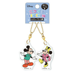 Japan Disney Acrylic Keychain Connecting Set - Mickey Mouse & Minnie Mouse / Retro