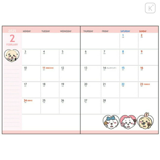 Japan Chiikawa A6 Planner Monthly Schedule Book - Chiikawa & Hachiware & Rabbit / Pink 2025 - 2