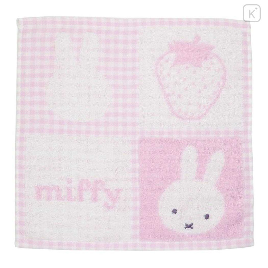 Japan Miffy Mini Towel Jacquard Handkerchief - Miffy / Strawberry Pink Gingham - 1