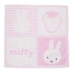 Japan Miffy Mini Towel Jacquard Handkerchief - Miffy / Strawberry Pink Gingham