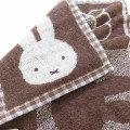 Japan Miffy Mini Towel Jacquard Handkerchief - Miffy / Flower Brown Gingham - 2