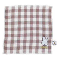 Japan Miffy Mini Towel Handkerchief - Miffy / Flower Brown Gingham