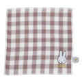 Japan Miffy Mini Towel Handkerchief - Miffy / Flower Brown Gingham - 1