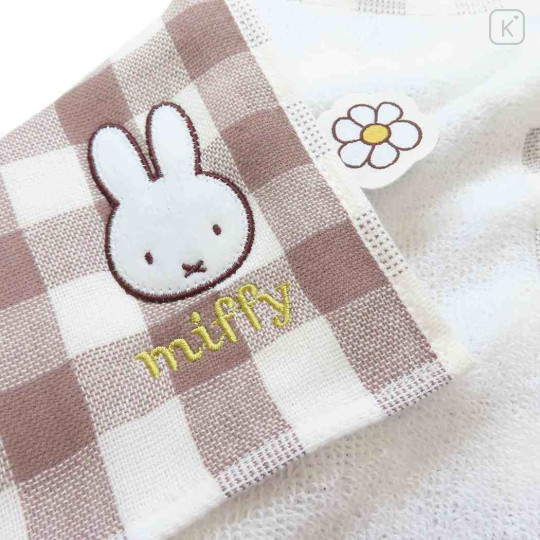 Japan Miffy Mini Towel Handkerchief - Miffy / Flower Brown Gingham - 2