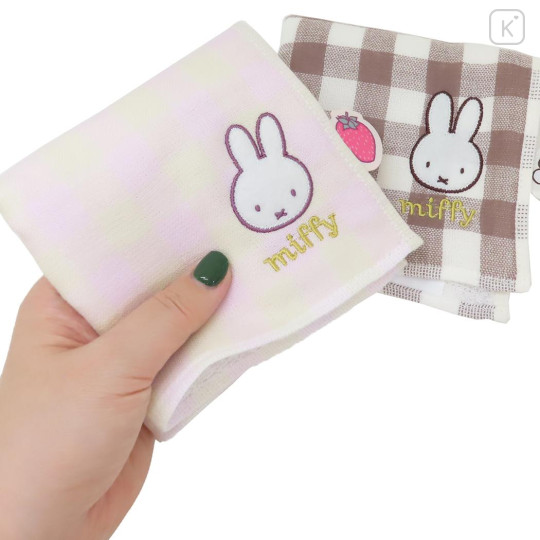 Japan Miffy Mini Towel Handkerchief - Miffy / Strawberry Pink Gingham - 3