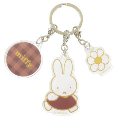 Japan Miffy Acrylic Keychain 3 Charm - Miffy / Flower Brown