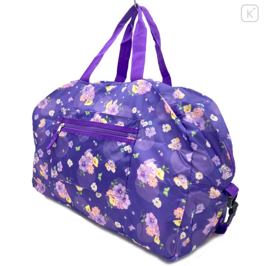 Japan Sanrio Folding Boston Bag - Kuromi / Watercolor Flower - 2