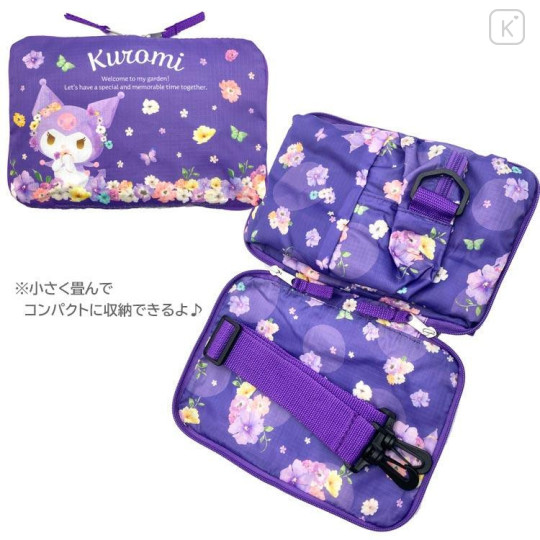Japan Sanrio Travel Folding Boston Bag - Kuromi : Watercolor Flower - 4