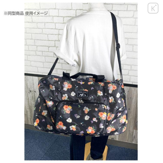 Japan Sanrio Folding Boston Bag - Kuromi / Watercolor Flower - 6