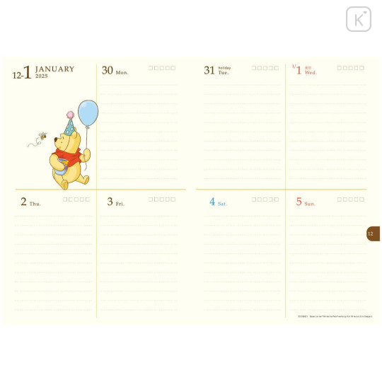 Japan Disney B6 Planner Weekly Schedule Book - Winnie the Pooh / Bee Eating 2025 - 3