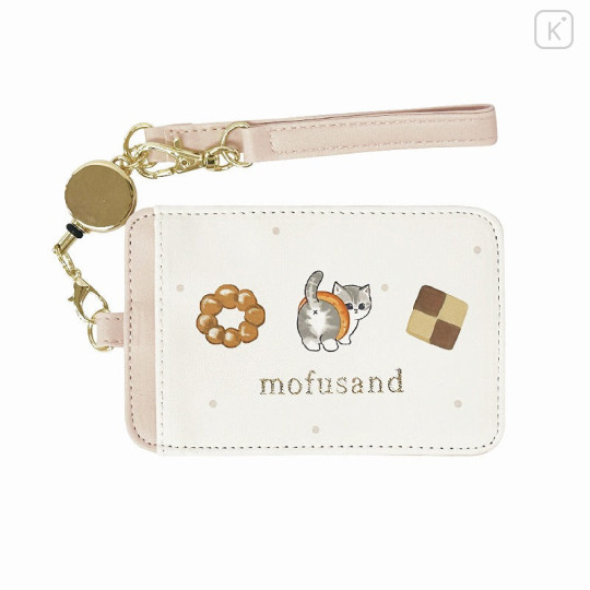 Japan Mofusand Pass Case Card Holder With Reel - Cat / Sweets Nyan - 1