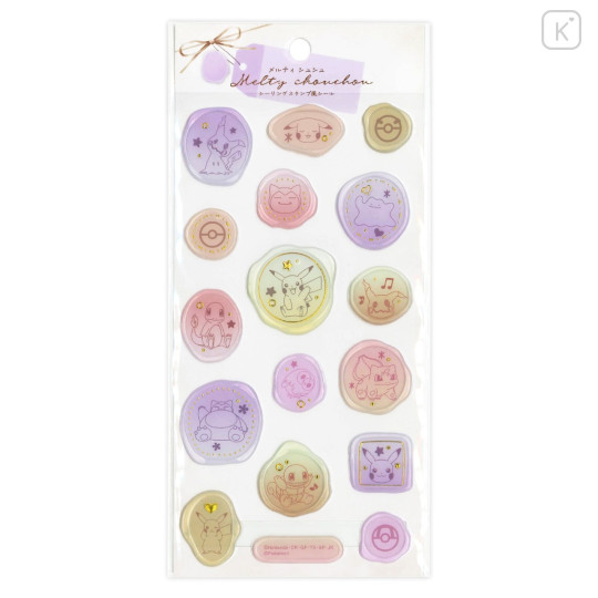 Japan Pokemon Melty Chouchou Clear Sticker - Mimikyu & Pikachu & Snorlax / Wax Style Seal - 1