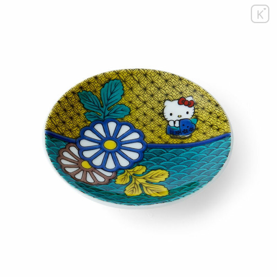 Japan Sanrio Kutani Ware Small Plate - Hello Kitty / Blue Chrysanthemum - 1