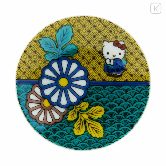 Japan Sanrio Kutani Ware Small Plate - Hello Kitty / Blue Chrysanthemum - 2