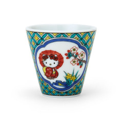 Japan Sanrio Kutani Ware Mini Sake Cup - Hello Kitty / Geometric Pattern