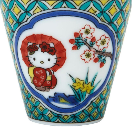 Japan Sanrio Kutani Ware Mini Sake Cup - Hello Kitty / Geometric Pattern - 5