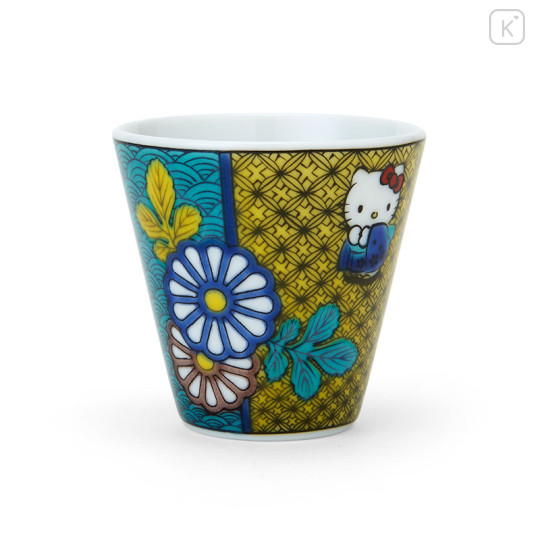 Japan Sanrio Kutani Ware Mini Sake Cup - Hello Kitty / Blue Chrysanthemum - 1