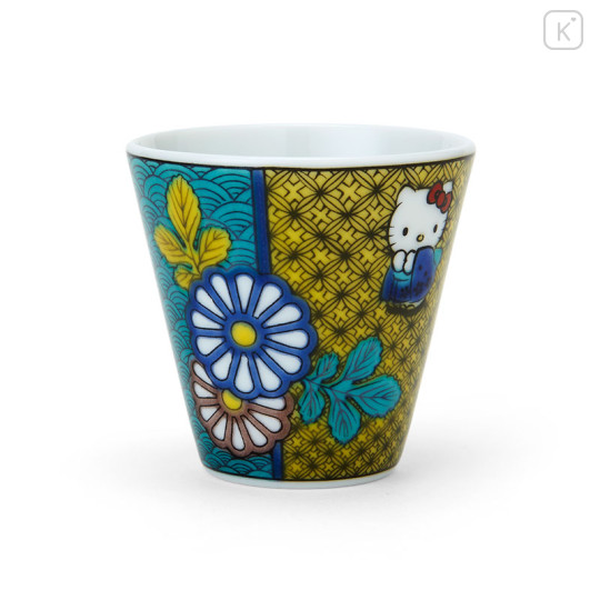 Japan Sanrio Kutani Ware Mini Sake Cup - Hello Kitty / Blue Chrysanthemum - 2