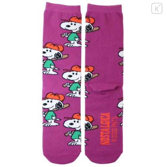 Japan Peanuts Crew Socks - Snoopy / Baseball Purple - 1