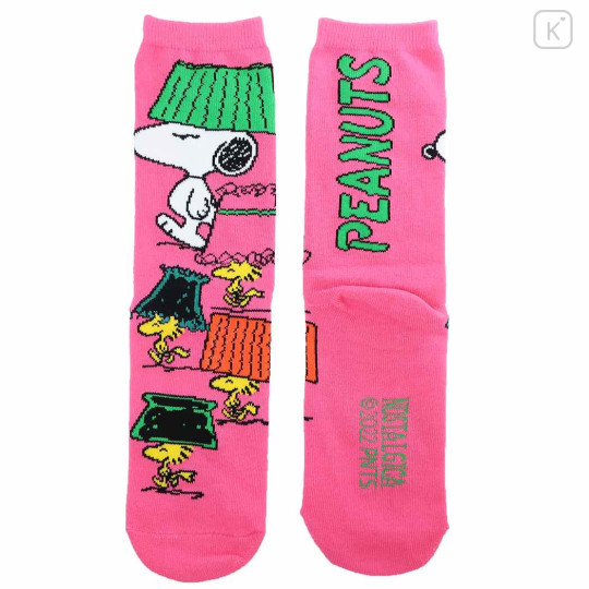 Japan Peanuts Crew Socks - Snoopy & Woodstock / Pink - 1