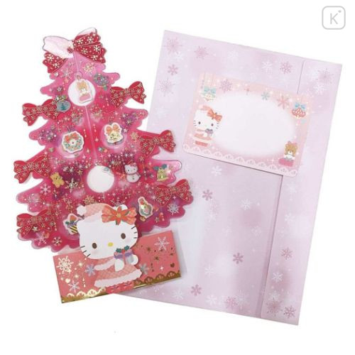 Japan Sanrio 3D Greeting Card - Hello Kitty / Christmas Tree Clear Pink - 4