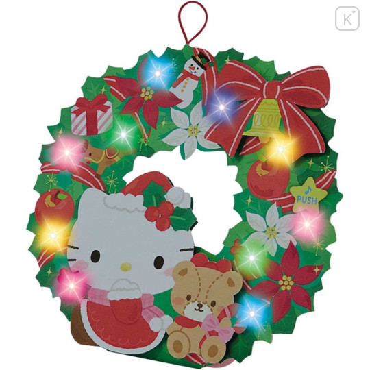 Japan Sanrio 3D Greeting Card - Hello Kitty / Christmas Wreath & Lights - 1