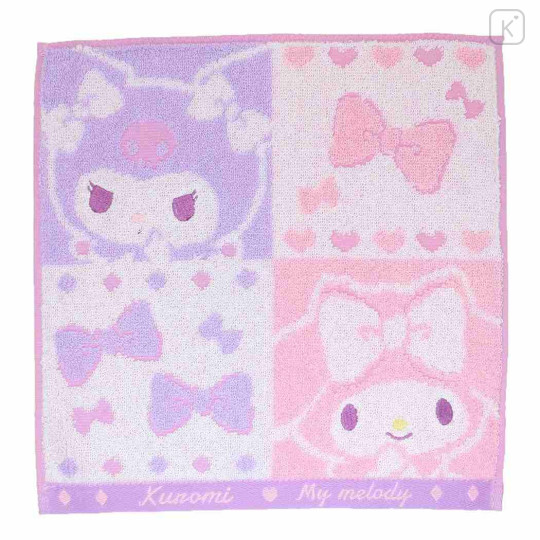 Japan Sanrio Mini Towel Jacquard Handkerchief - Kuromi & My Melody / Heart - 1