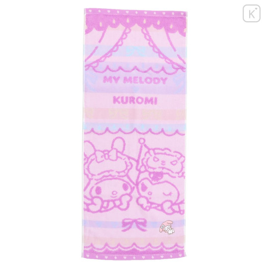 Japan Sanrio Jacquard Embroidered Face Towel - Kuromi & My Melody : Girl Night - 1