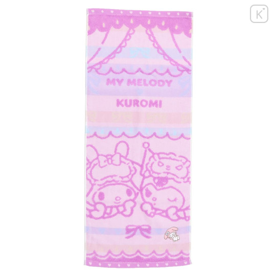 Japan Sanrio Jacquard Embroidered Long Towel - Kuromi & My Melody / Girl Night - 1