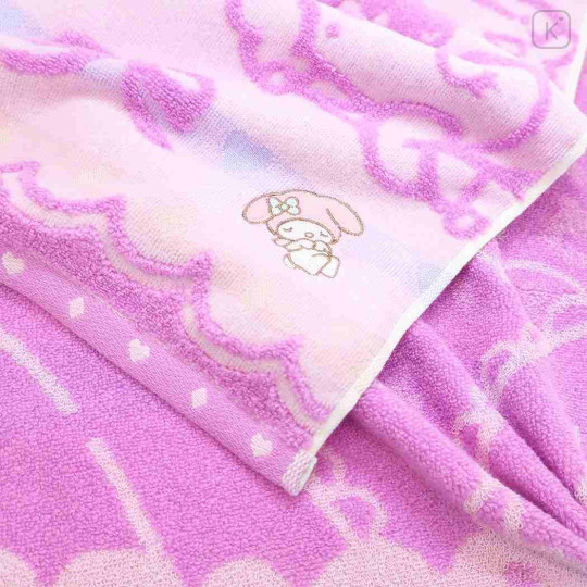 Japan Sanrio Jacquard Embroidered Long Towel - Kuromi & My Melody / Girl Night - 2