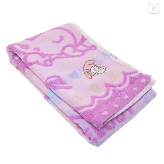 Japan Sanrio Jacquard Embroidered Long Towel - Kuromi & My Melody / Girl Night - 3