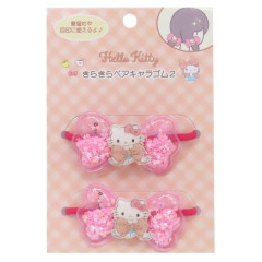 Japan Sanrio Mascot Hair Tie Set - Hello Kitty / Ribbon Glitter Stars Pink