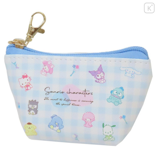 Japan Sanrio Triangular Mini Pouch - Characters / Gingham Blue - 1