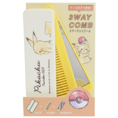 Japan Pokemon Folding Compact Comb & Mirror & Case - Pikachu / Light Yellow