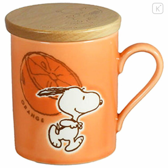 Japan Peanuts Porcelain Mug & Wooden Coaster - Snoopy / Orange - 1