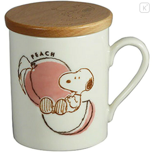 Japan Peanuts Porcelain Mug & Wooden Coaster - Snoopy / Peach - 1