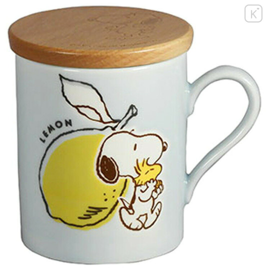 Japan Peanuts Porcelain Mug & Wooden Coaster - Snoopy / Lemon - 1