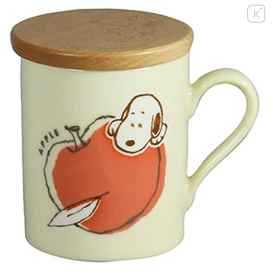 Japan Peanuts Porcelain Mug & Wooden Coaster - Snoopy / Apple - 1