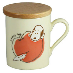 Japan Peanuts Porcelain Mug & Wooden Coaster - Snoopy / Apple