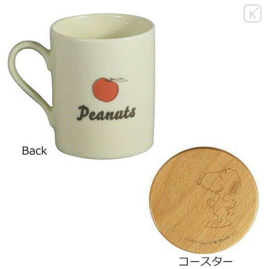 Japan Peanuts Porcelain Mug & Wooden Coaster - Snoopy / Apple - 2