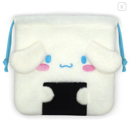 Japan Sanrio Fluffy Drawstring Pouch - Cinnamoroll / Rice Ball - 1