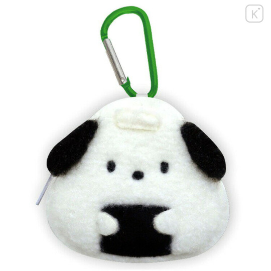 Japan Sanrio Mascot Mini Pouch with Carabiner - Pochacco / Rice Ball - 1